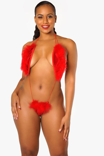 Red Velvet and Fur Sling Shot